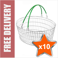 10 x 25 Litre Oval Wire Shopping Basket (Green Handles)